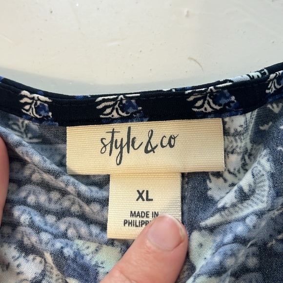 Style & Co XL Blue Multi Patterned Short Sleeve Graphic Blouse - Picture 5 of 5